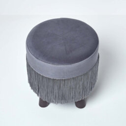 Homescapes Warwick Velvet Footstool With Legs, Grey - thumbnail 5