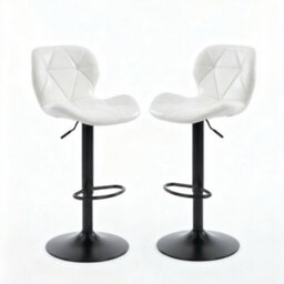 Alivio 2Pc Modern Faux Leather Adjustable Bar Stool Backrest Bar Chairs (White) - thumbnail 1