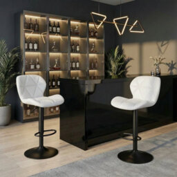 Alivio 2Pc Modern Faux Leather Adjustable Bar Stool Backrest Bar Chairs (White) - thumbnail 2