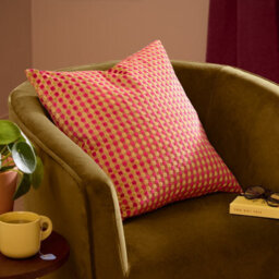 furn. Furn Checkered Velvet Polyester Filled Cushion, Hot Pink, 45 X 45Cm - thumbnail 1
