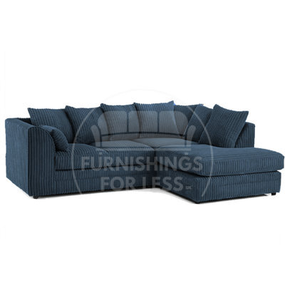 Furnishings For Less UK Luxor Jumbo Cord 4 Seater Corner Sofa Navy Blue Right Hand Facing - image 1