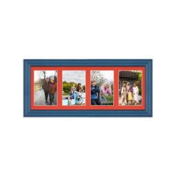 AK Frames 50X20Cm Navy Blue Classic Multi Photo Frame With Poppy Red Mount - Holds 4 Apertures (4X) 6X4 Photos - thumbnail 1
