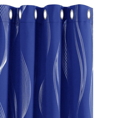 Deconovo Silver Wave Line Foil Printed Blackout Curtains Thermal Insulated Curtains Eyelet Curtains 66 X 90 Inch Blue 2 Panels