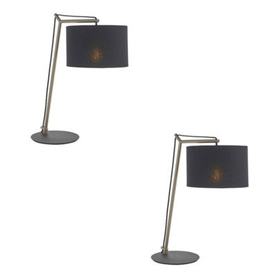 2 Pack Nickel Plated Angular Table Lamp - Black Base & Cotton Shade - Desk Light - image 1
