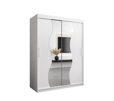 Arte Madrid Contemporary 2 Mirrored Sliding Door Wardrobe 5 Shelves 2 Rails White Matt (H)2000mm (W)1500mm (D)620mm - image 1