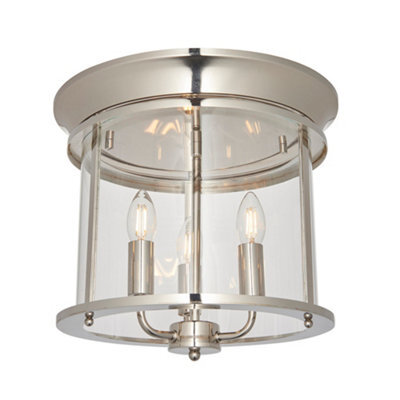 Luminosa Lighting Luminosa Hampworth Round Ceiling 3 Candle Lantern Bright Nickel, Clear Glass Shade - image 1