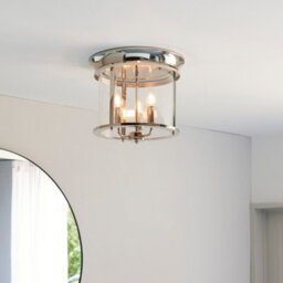 Luminosa Lighting Luminosa Hampworth Round Ceiling 3 Candle Lantern Bright Nickel, Clear Glass Shade - thumbnail 3