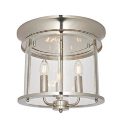 Luminosa Lighting Luminosa Hampworth Round Ceiling 3 Candle Lantern Bright Nickel, Clear Glass Shade