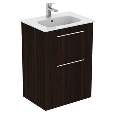 Ideal Standard I.life A Matt Coffee Brown Oak Effect Freestanding Vanity Unit & Basin Set With 2 Aluminium Handle (W)600mm (H)853mm - image 1