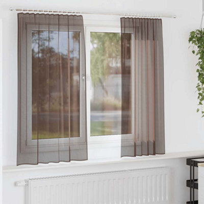 Berkfield Voile Curtains With Tab Top 2 Pcs Brown - image 1