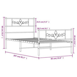 Berkfield Metal Bed Frame With Headboard And Footboard Black 80X200 Cm - thumbnail 9
