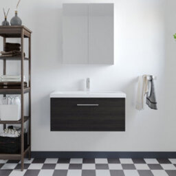 Balterley Bramshall Modern Bathroom Wall Hung 1 Soft Close Drawer Vanity Unit & Mid-Edge Basin, Charcoal Black, 810mm - thumbnail 2
