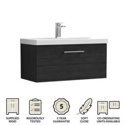 Balterley Bramshall Modern Bathroom Wall Hung 1 Soft Close Drawer Vanity Unit & Mid-Edge Basin, Charcoal Black, 810mm - thumbnail 6