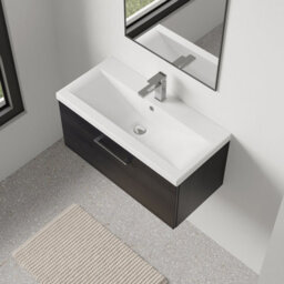 Balterley Bramshall Modern Bathroom Wall Hung 1 Soft Close Drawer Vanity Unit & Mid-Edge Basin, Charcoal Black, 810mm - thumbnail 3