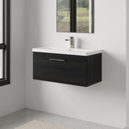 Balterley Bramshall Modern Bathroom Wall Hung 1 Soft Close Drawer Vanity Unit & Mid-Edge Basin, Charcoal Black, 810mm - thumbnail 4
