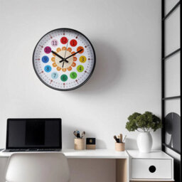 Black 12 In Learning Clock For Kids Silent Telling The Time Teaching Clocks Non-Ticking - thumbnail 5