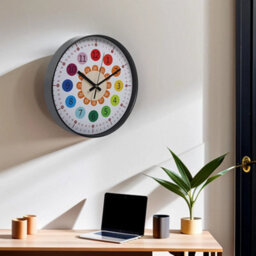 Black 12 In Learning Clock For Kids Silent Telling The Time Teaching Clocks Non-Ticking - thumbnail 6