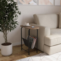 Urbn-Living Urbnliving 58Cm Height Slim Oval Side End Oak Table With Magazine Newspapers Holder Sling Rack - thumbnail 2