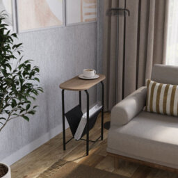 Urbn-Living Urbnliving 58Cm Height Slim Oval Side End Oak Table With Magazine Newspapers Holder Sling Rack