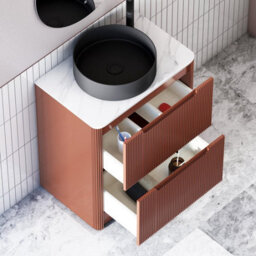 Royal Bathrooms Avenza 600mm Terracotta Clay Floor Standing Countertop Bathroom Vanity Unit 2 Drawer With Art Round Black Basin - thumbnail 5