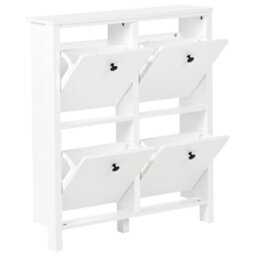 Wyld and Coco Nordichome Shoe Storage Cabinet White Mdf, 4 Compartments, W80 X D20 X H90Cm - thumbnail 5