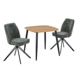 Core Products Aspen Light Oak Square Table & 2 Swivel Dining Chairs, Green Cord Fabric Dining Set - thumbnail 2