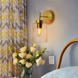 Long Life Lamps Company Antique Brass Wall Light Bubble Glass Lamp Shade Cylindrical Transparent Glass H3127 - thumbnail 7
