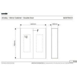 Sensio Ainsley 700X664mm Double Door Led Mirror Cabinet With Bluetooth & Demister - Cool White, Wall-Mounted, Se30794C0 - thumbnail 6