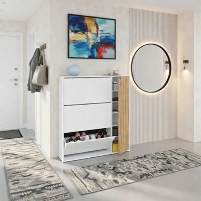 Amos Mann Furniture Miami Natural Oak Effect And White Large Shoe Cabinet With Drawer - image 1