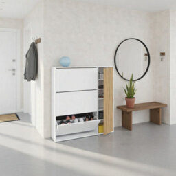 Amos Mann Furniture Miami Natural Oak Effect And White Large Shoe Cabinet With Drawer - thumbnail 5