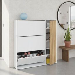 Amos Mann Furniture Miami Natural Oak Effect And White Large Shoe Cabinet With Drawer - thumbnail 6