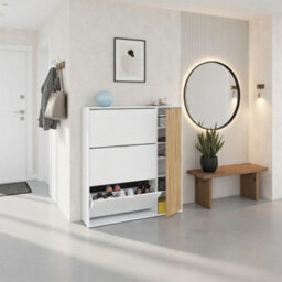 Amos Mann Furniture Miami Natural Oak Effect And White Large Shoe Cabinet With Drawer - thumbnail 4