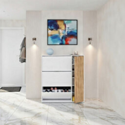 Amos Mann Furniture Miami Natural Oak Effect And White Large Shoe Cabinet With Drawer - thumbnail 2