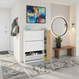 Amos Mann Furniture Miami Natural Oak Effect And White Large Shoe Cabinet With Drawer - thumbnail 3