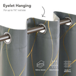 Deconovo Eyelet Blackout Curtains, Gold Wave Foil Printed Thermal Curtains For Living Room, 66 X 72 Inch, Grey, One Pair - thumbnail 6