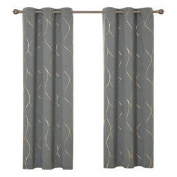 Deconovo Eyelet Blackout Curtains, Gold Wave Foil Printed Thermal Curtains For Living Room, 66 X 72 Inch, Grey, One Pair - thumbnail 1