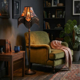 Happy Homewares Large Vintage 1920S Victorian Black Lamp Shade With Coloured Flowers - thumbnail 6