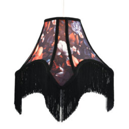 Happy Homewares Large Vintage 1920S Victorian Black Lamp Shade With Coloured Flowers - thumbnail 2