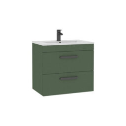 Royal Bathrooms Turin 600mm Wall Hung Vanity Unit Matt Green 2 Drawer Minimalist Basin With Matt Black Handles - thumbnail 6
