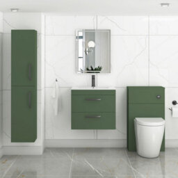 Royal Bathrooms Turin 600mm Wall Hung Vanity Unit Matt Green 2 Drawer Minimalist Basin With Matt Black Handles - thumbnail 4