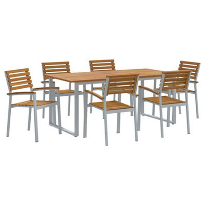 Berkfield Modern Garden Dining Set 7 Pcs Grey And Brown Solid Acacia Wood