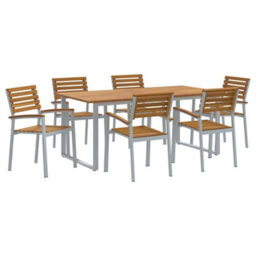 Berkfield Modern Garden Dining Set 7 Pcs Grey And Brown Solid Acacia Wood