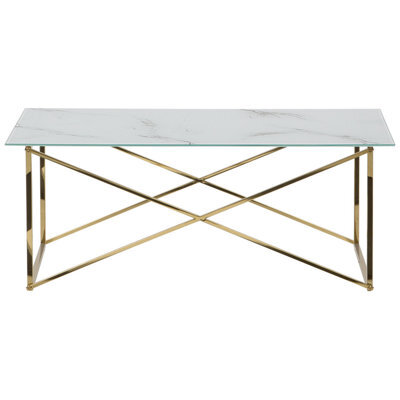 Beliani Rectangular White Marble-Effect Coffee Table, Gold Legs, 100 X 50 X 40 Cm - image 1