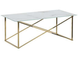 Beliani Rectangular White Marble-Effect Coffee Table, Gold Legs, 100 X 50 X 40 Cm - thumbnail 3
