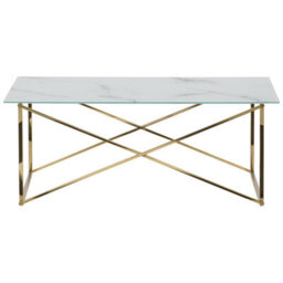 Beliani Rectangular White Marble-Effect Coffee Table, Gold Legs, 100 X 50 X 40 Cm - thumbnail 1