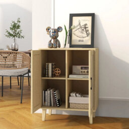 2 Doors Natural  Buffet Storage Cabinet With Rattan Decorating 2 Door Sideboard Wood Side Cabinet - thumbnail 2