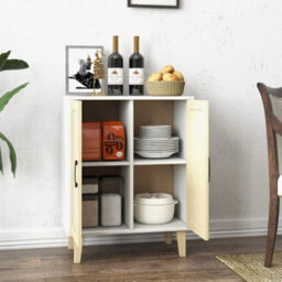 2 Doors Natural  Buffet Storage Cabinet With Rattan Decorating 2 Door Sideboard Wood Side Cabinet - thumbnail 5