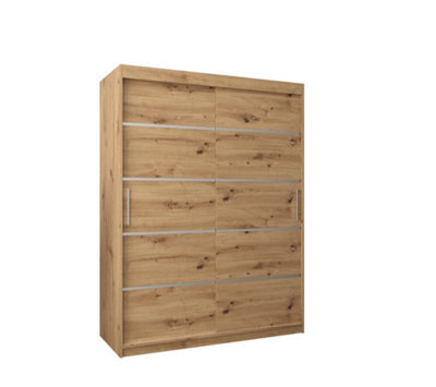 Arte Verona 01 Contemporary 2 Sliding Door Wardrobe 5 Shelves 2 Rails Oak Artisan Effect (H)2000mm (W)1500mm (D)620mm - image 1