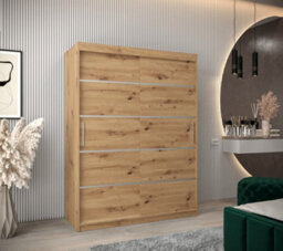 Arte Verona 01 Contemporary 2 Sliding Door Wardrobe 5 Shelves 2 Rails Oak Artisan Effect (H)2000mm (W)1500mm (D)620mm - thumbnail 2