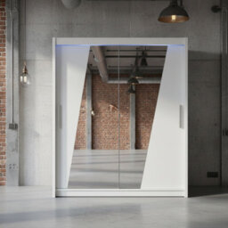 Westa Xiv 200 Cm Mirrored Sliding White Wardrobe Spacious Modern Storage With Shelves Hanging Space And Rgb Led Colorful - thumbnail 1